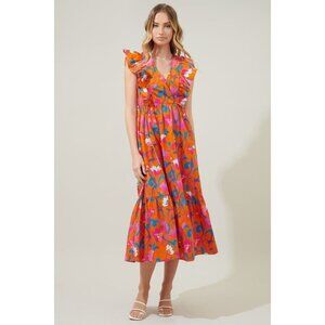 Roberto Rodriguez Womens Floral Whimsy Boho Ruffle Tiered Midi Dress M